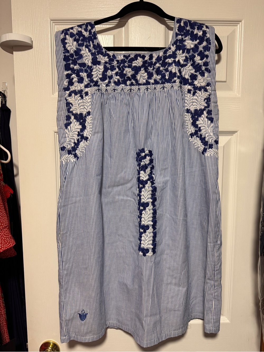 J.Marie Blue White Embroidered Striped Dress